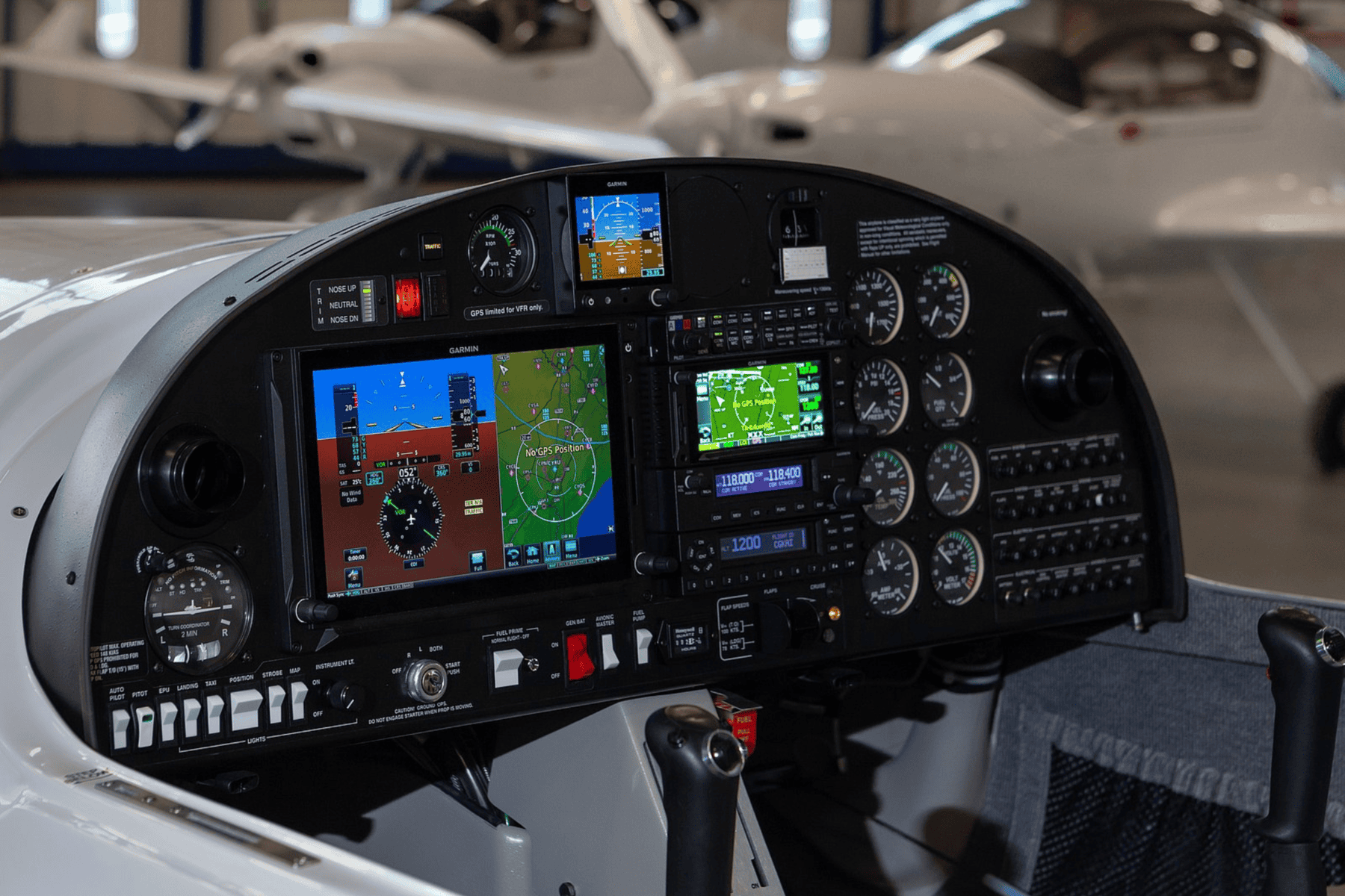 Airplane cockpit with electronic flight instruments